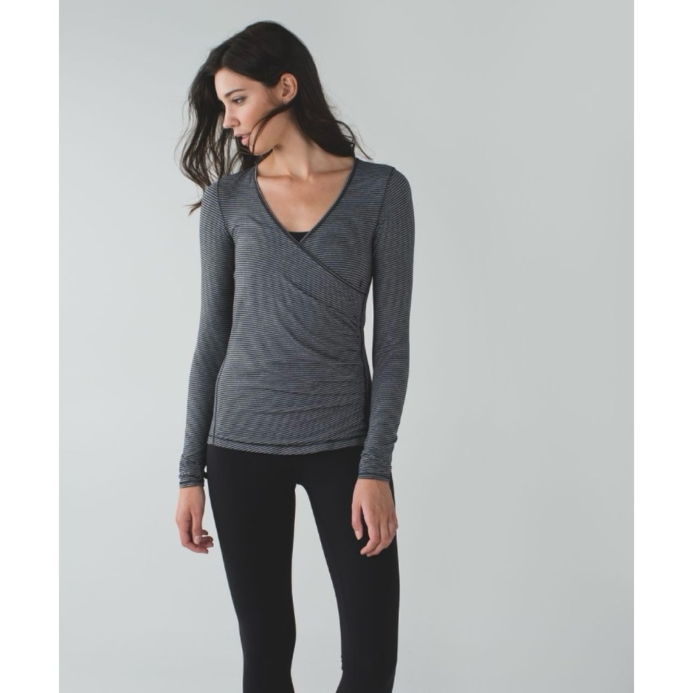 Lululemon Sunset Salutation Long Sleeve Mini Pop Stripe Heathered Slate Black 8